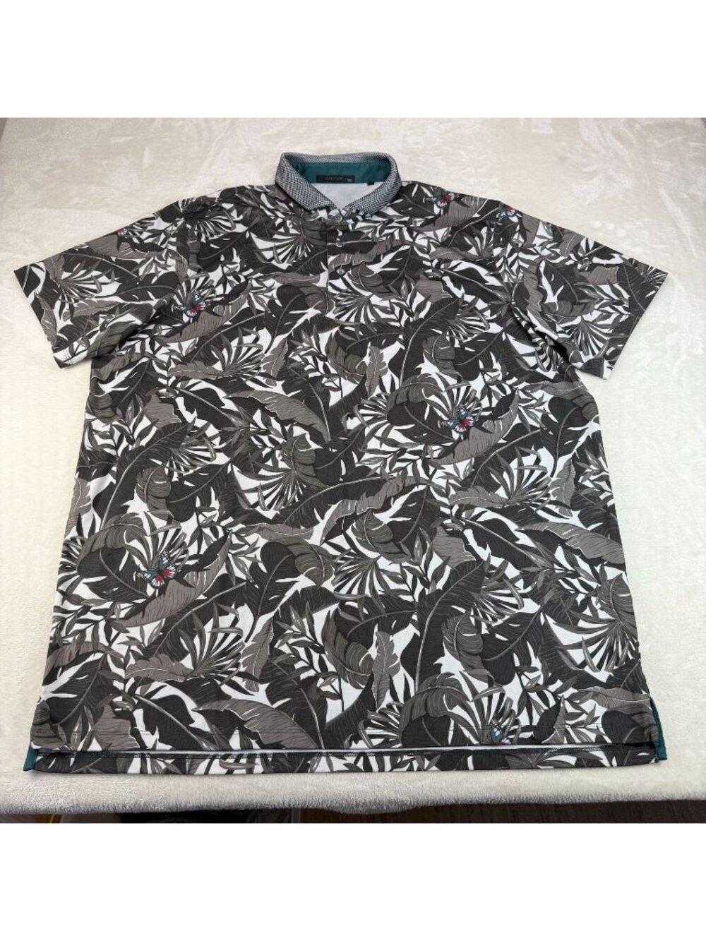 Greyson Lost World Arctic Gold Polo Monochrome Leaf Mens XXL 2XL Floral